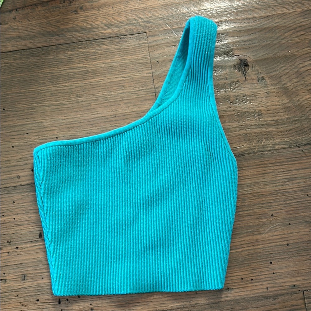 Babaton Turquoise One-Shoulder Crop Top